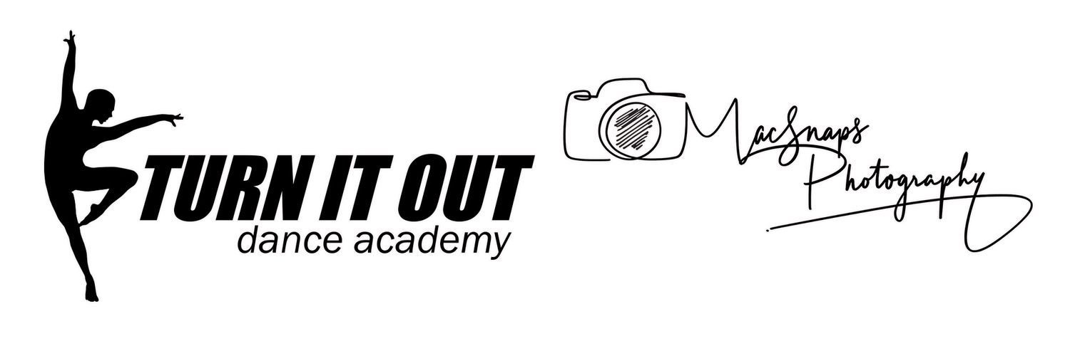 Turn It Out Dance Academy logo design with text and signature elements.