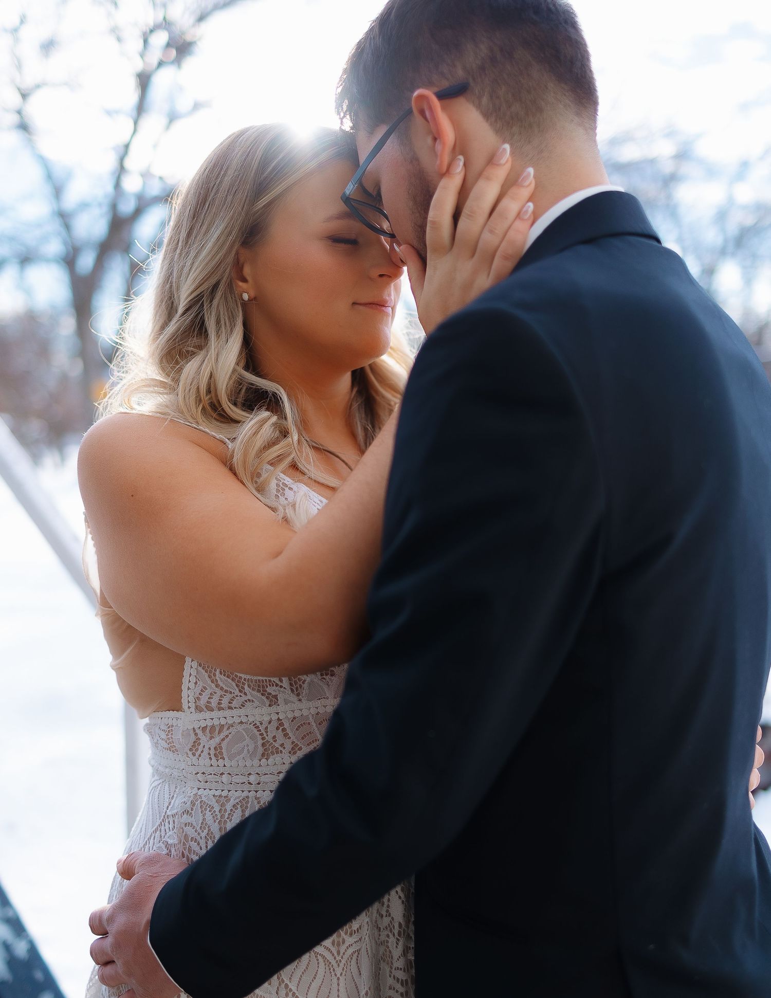 Bride and groom in elegant natural light wedding portrait in Kansas and East Texas