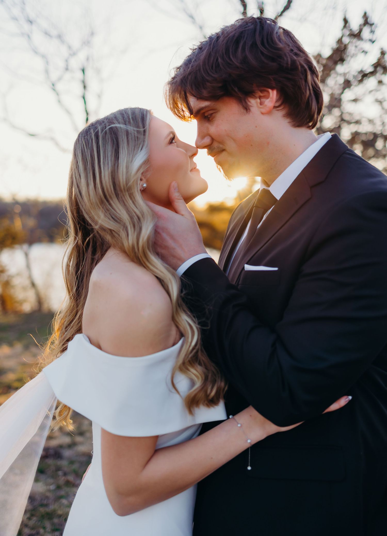 Bride and groom in elegant natural light wedding portrait in Kansas and East Texas