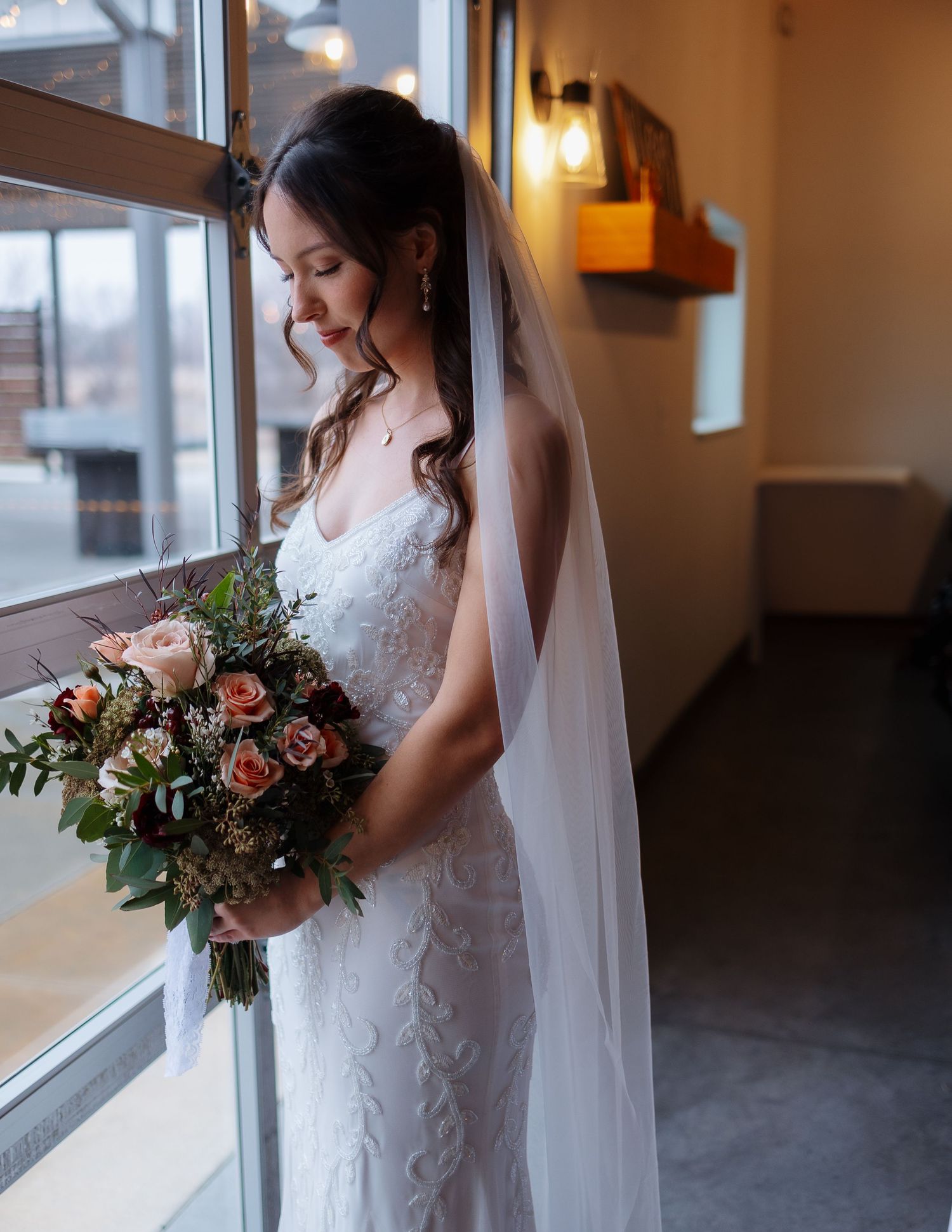 Bride and groom in elegant natural light wedding portrait in Kansas and East Texas
