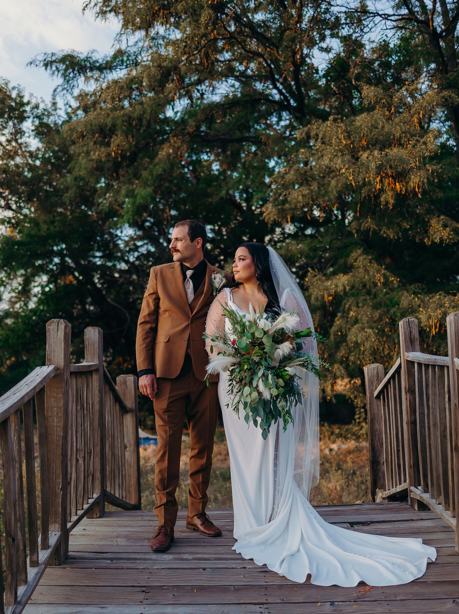 Bride and groom in elegant natural light wedding portrait in Kansas and East Texas