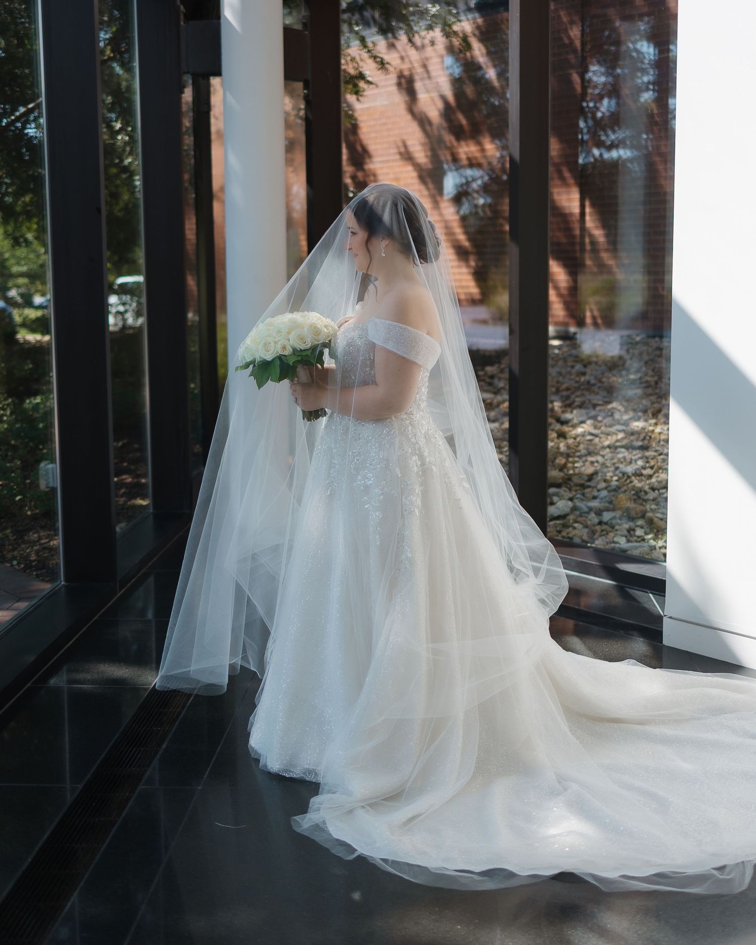 Bride and groom in elegant natural light wedding portrait in Kansas and East Texas