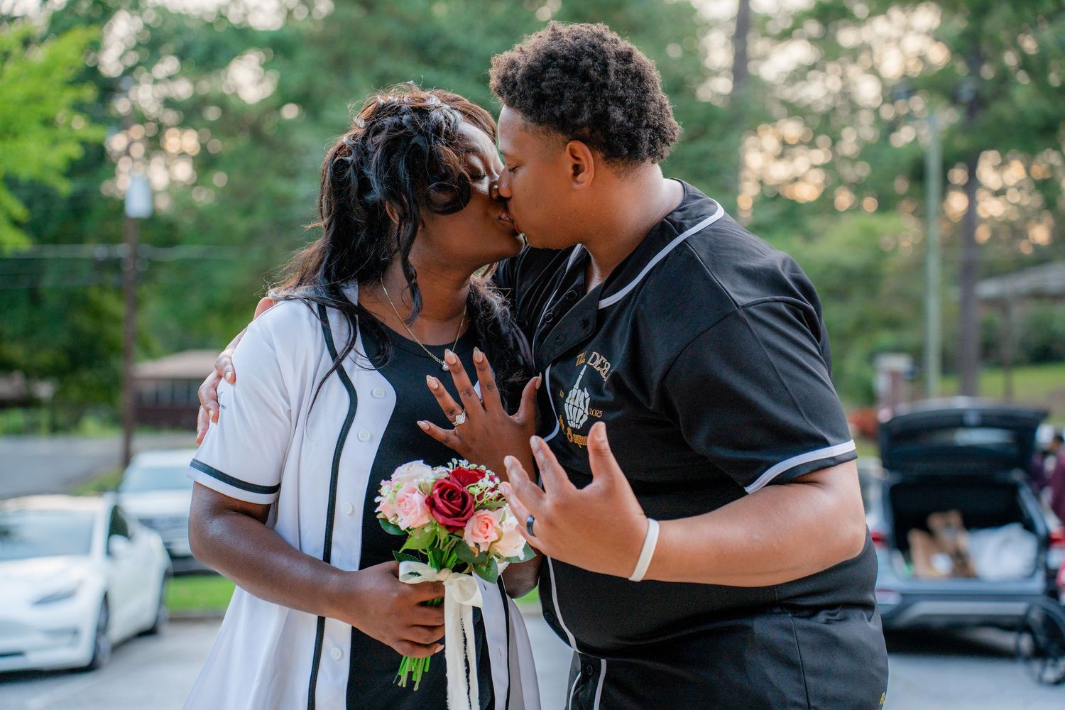 Intimate outdoor wedding moments captured during golden hour.