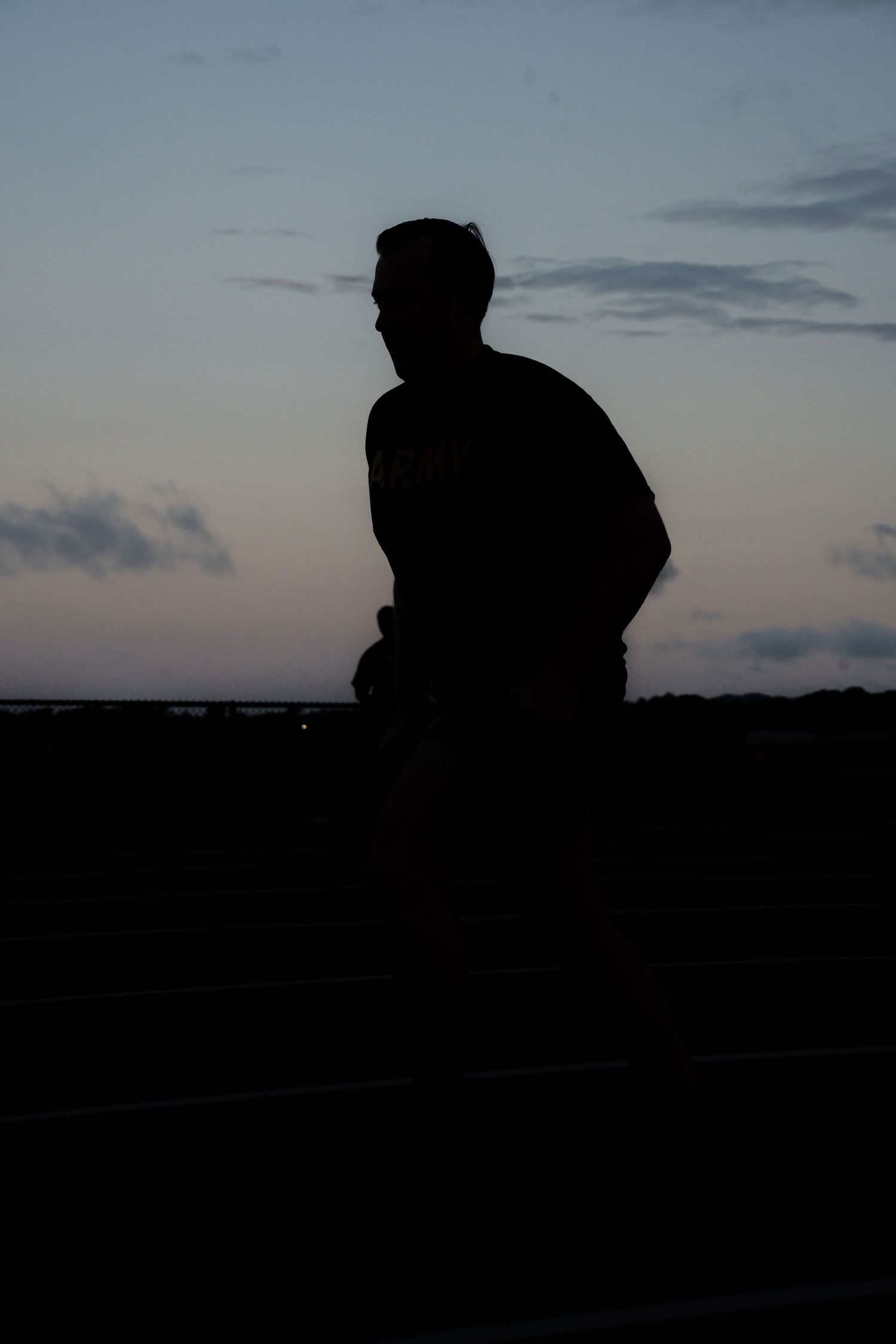 A silhouetted figure stands against a dusky sky in a series of progressive frames creating a cinematic sequence.