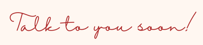 Drawing of a blue bow tied loosely with handwritten text 'Talk to you soon!' on a red background.