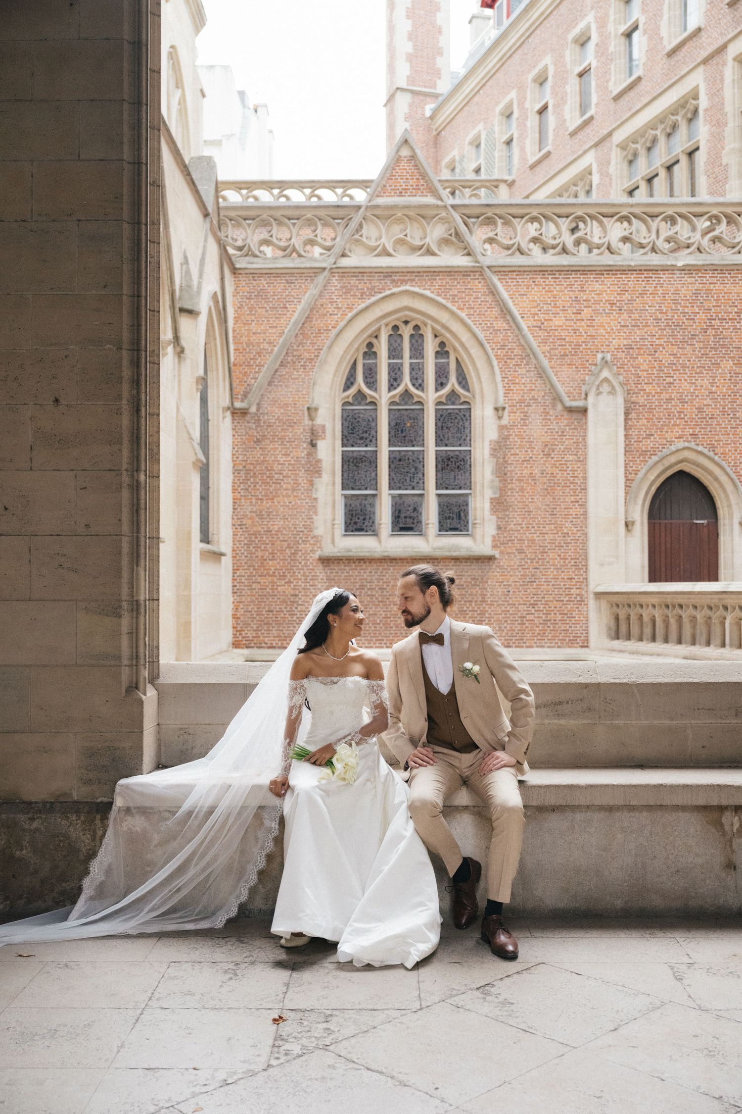 American church in paris wedding couple portrait