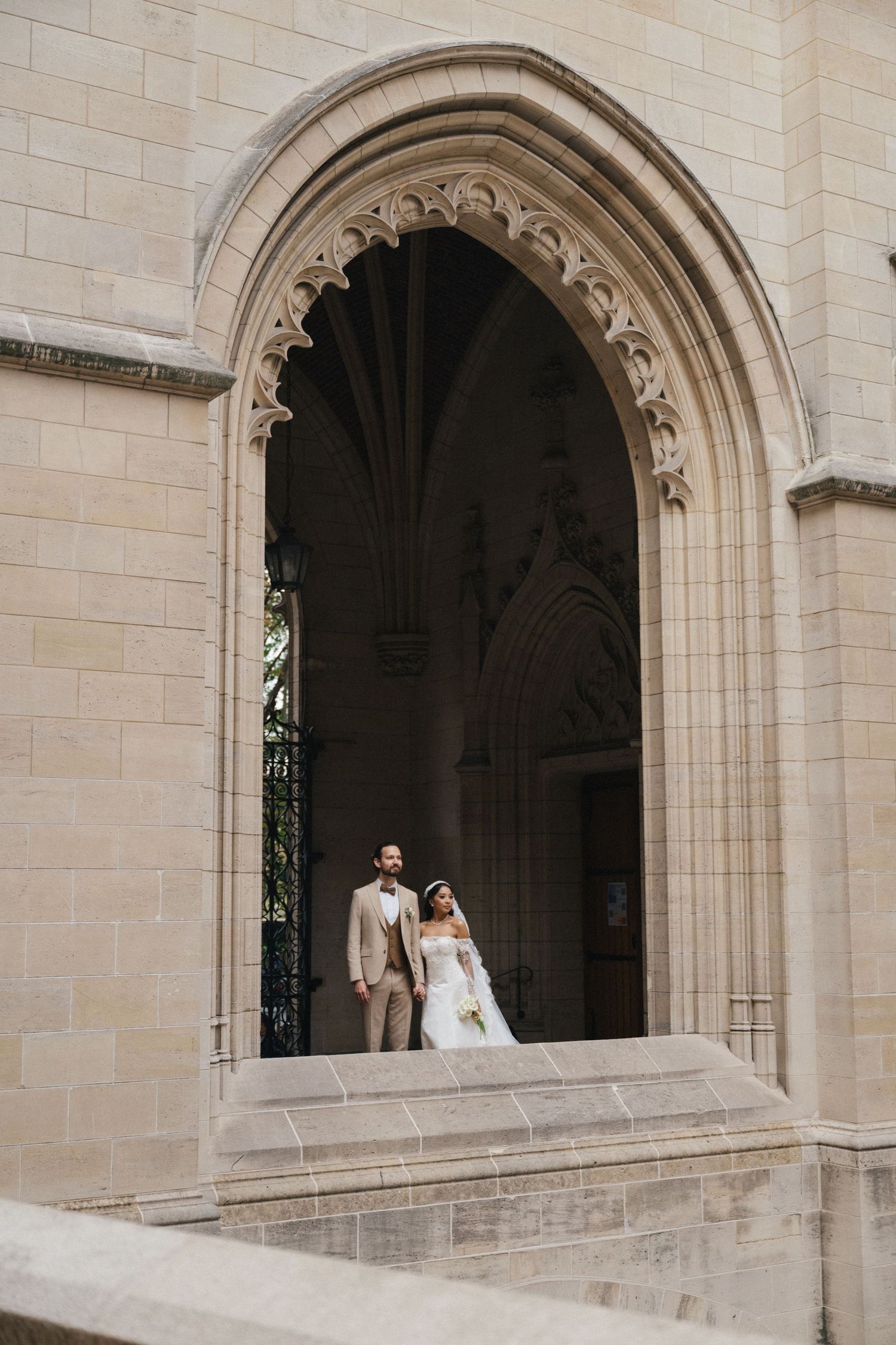 American church in paris wedding couple portrait