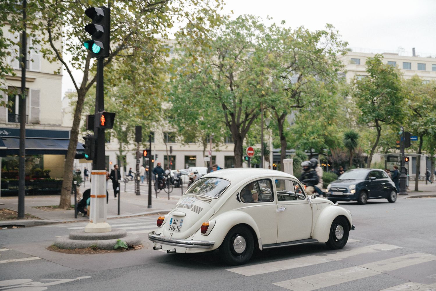 White vintage car in Paris street