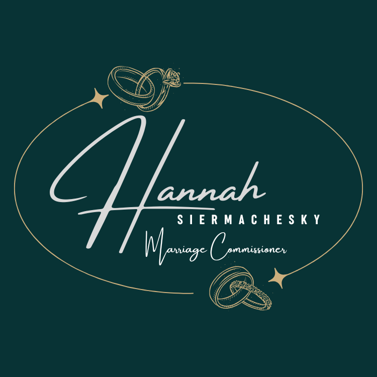 Three elegant wedding logo designs with script text and decorative ring motifs in teal and white colors.