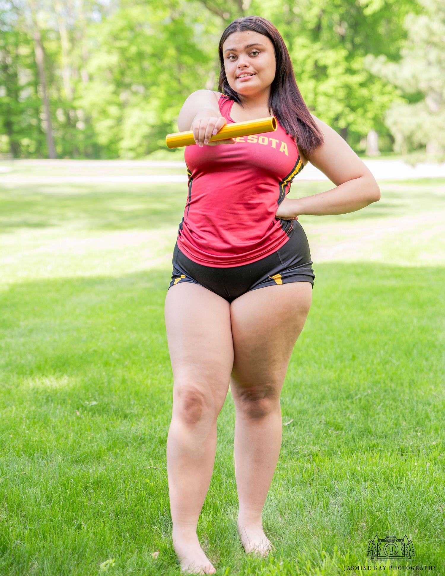 A series of five photos showing someone in a red shirt and black shorts demonstrating baseball batting stances on grass.
