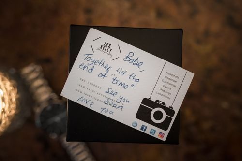 Handwritten note on dark background with camera icon and social media symbols shown in corner.