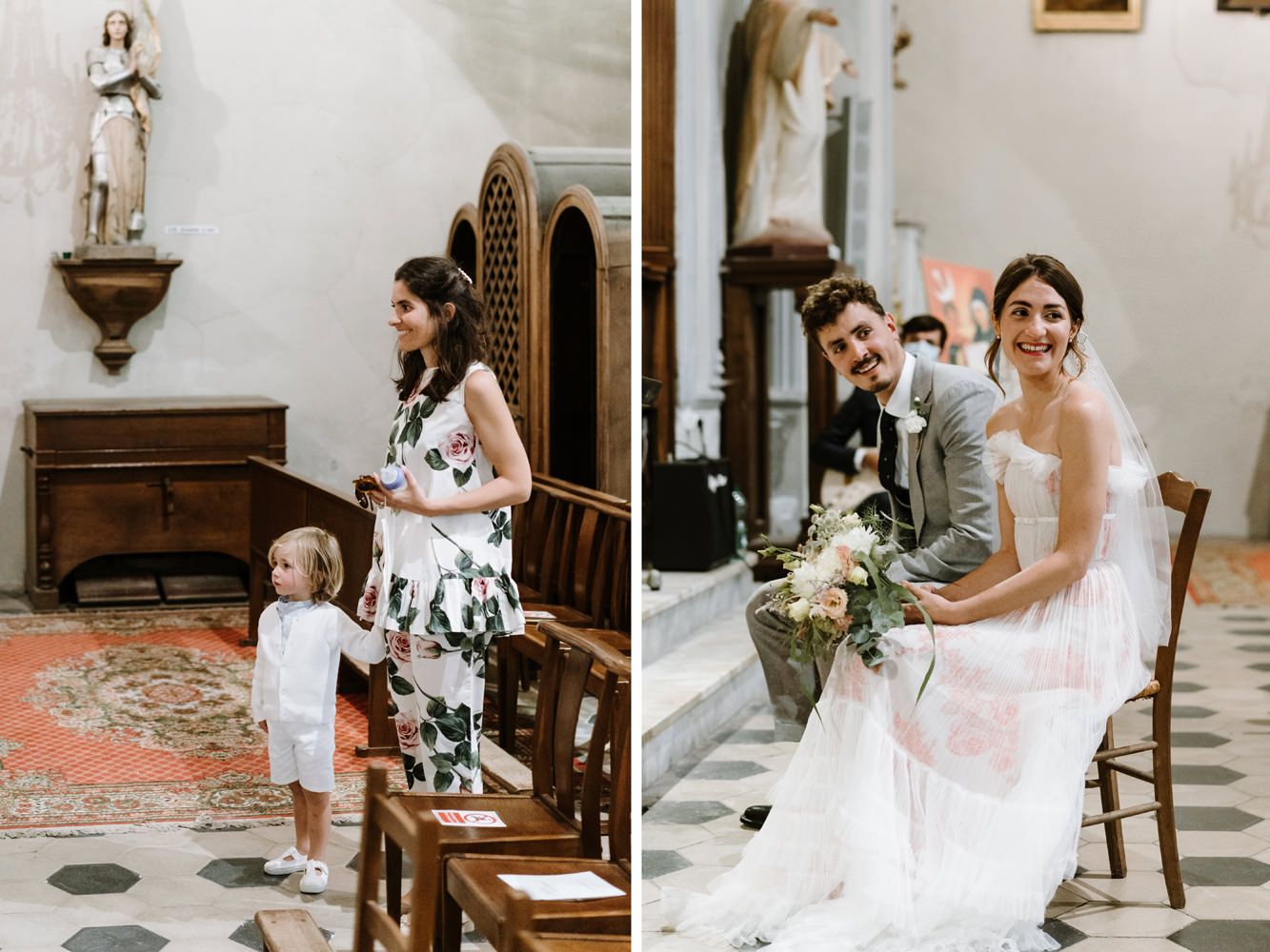 Wedding ceremony moments captured in historic church setting.