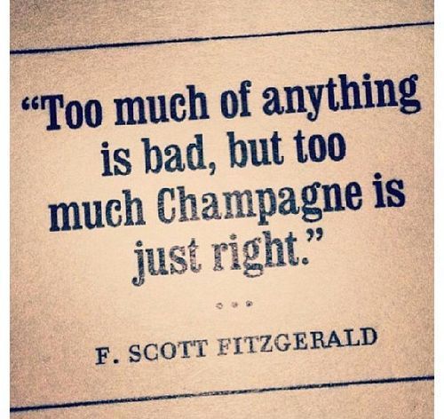 F. Scott Fitzgerald quote about champagne printed in vintage typography style.