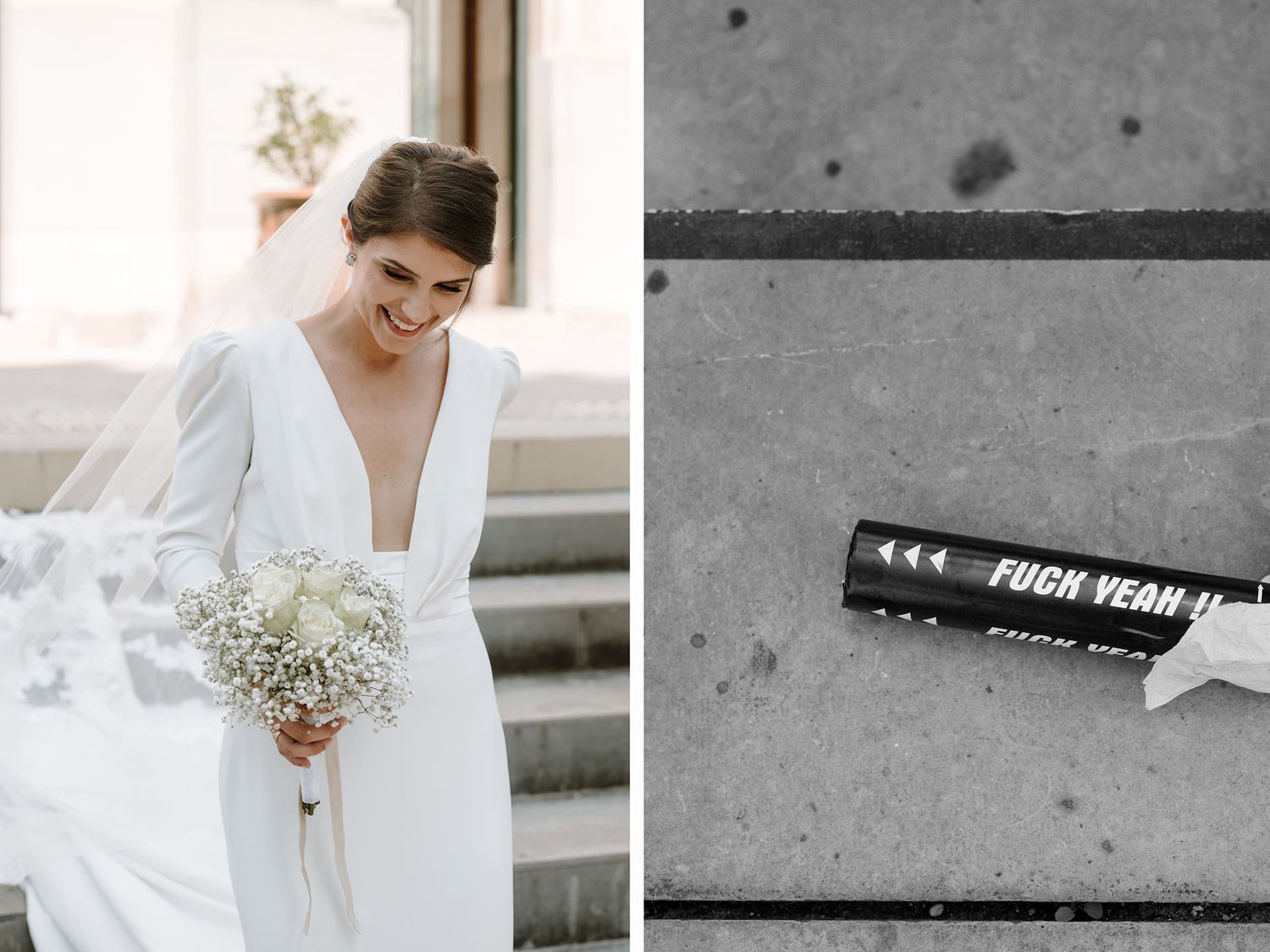 Elegant wedding details featuring a white dress and delicate floral arrangements.