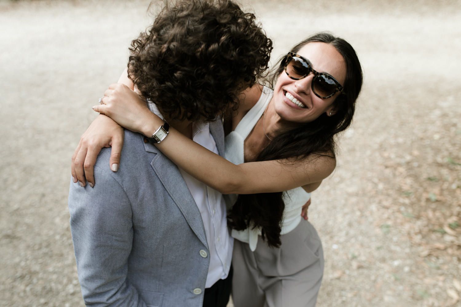 A playful outdoor moment showing joy and connection.