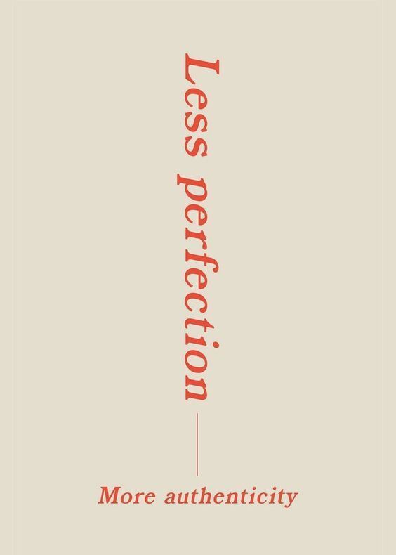 Red text reading 'More authenticity' in italic font on a light background.