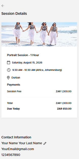 Four women in matching white outfits hold hands walking on a sunny beach during a portrait photography session in Durban.