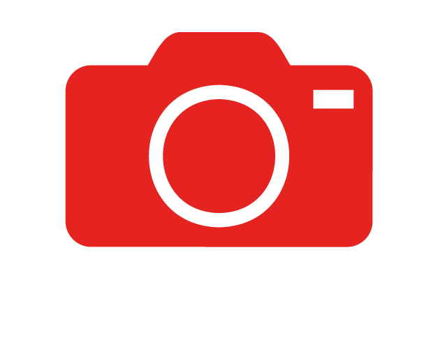 Red camera icon with white lens circle and rectangle flash symbol on rounded square background.