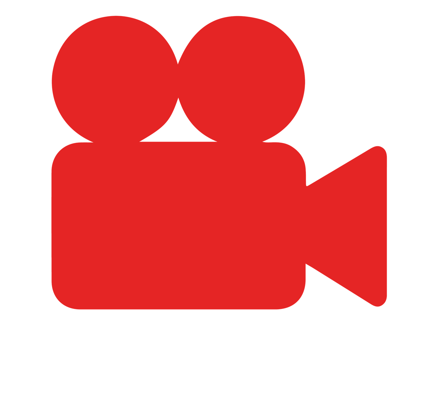 Red movie camera icon with film reels, perfect for video production, cinema, and multimedia content symbols.
