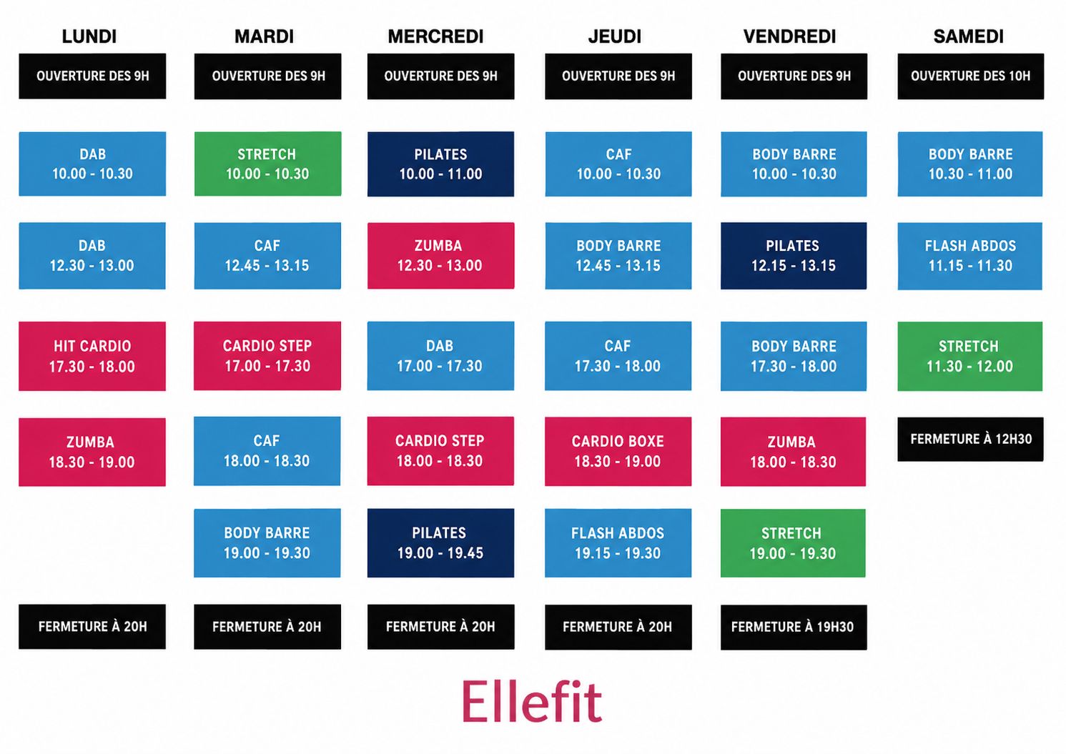 Chez ELLEFIT', chaque cours est conçu pour vous permettre de progresser dans une ambiance motivante, bienveillante et exclusivement féminin.