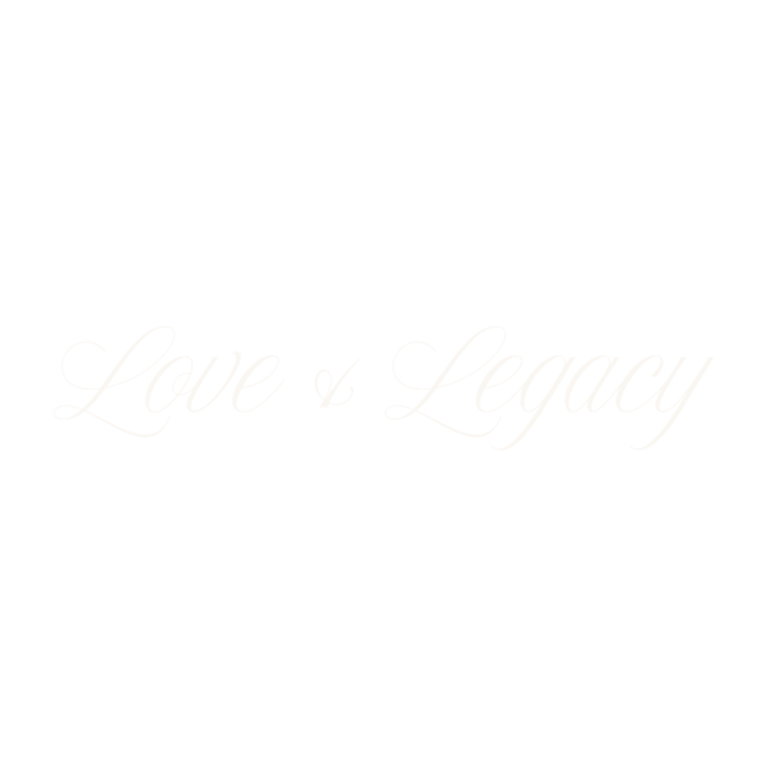 Elegant white cursive neon sign reading Love and Legacy on a dark background.