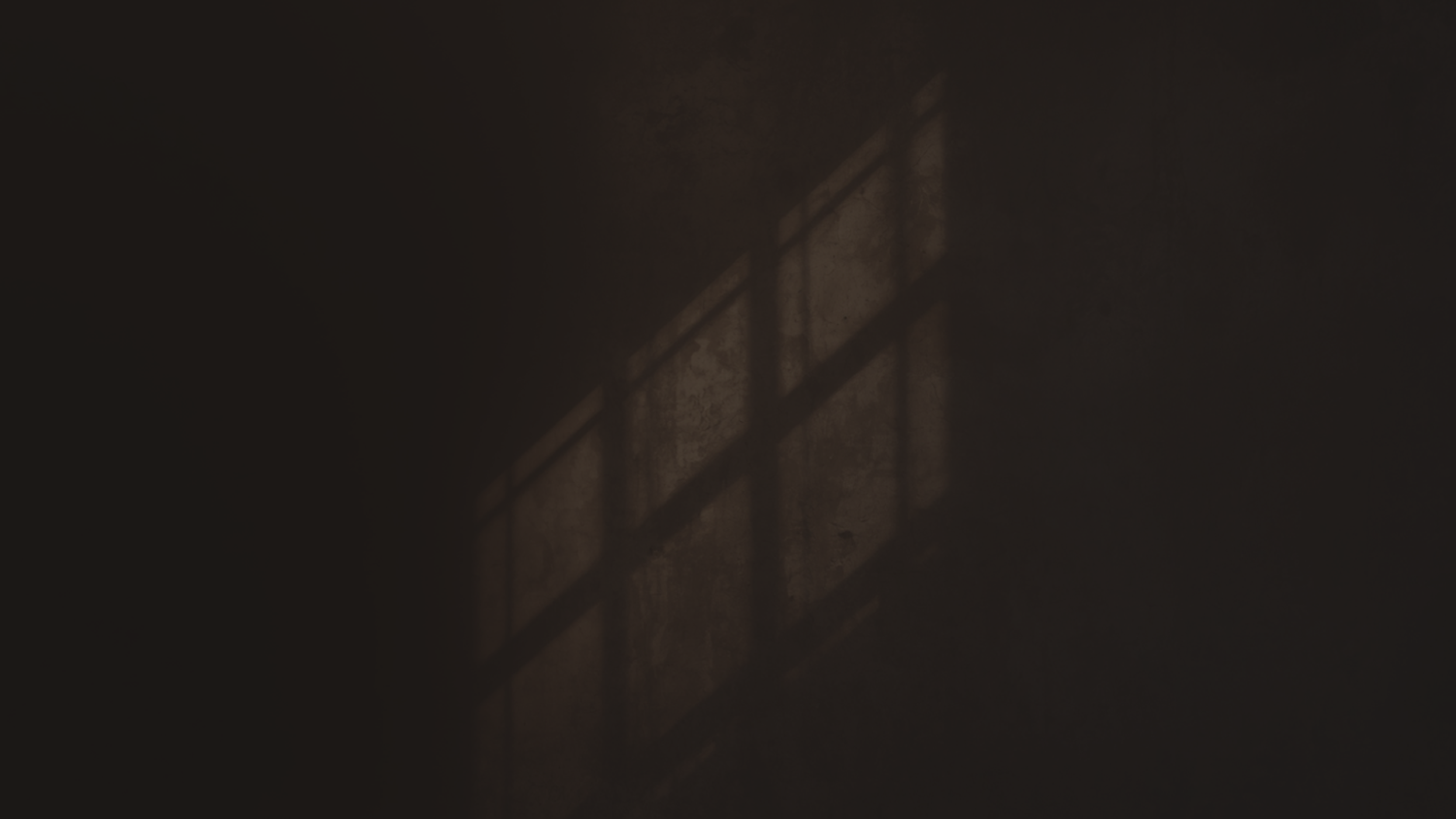 Moody dark wall with soft window light shadow pattern creating a cross shape in warm brown tones.