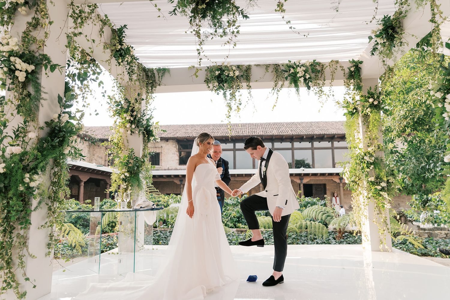 Bride and groom under Chuppah at Casa Santo Domingo, Antigua Guatemala