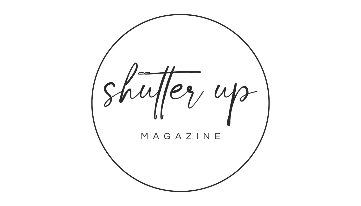 A minimalistic black and white circular logo design for Shutter Up Magazine with clean typography.