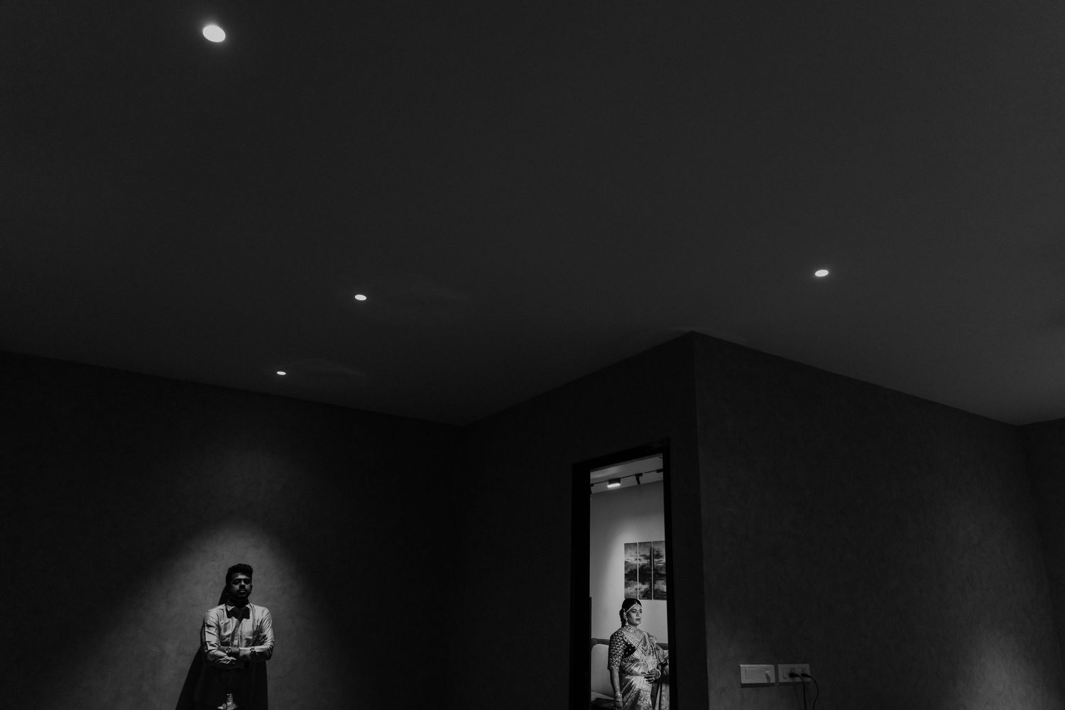 Black and white nighttime photos showing silhouettes and city lights in an artistic sequence.