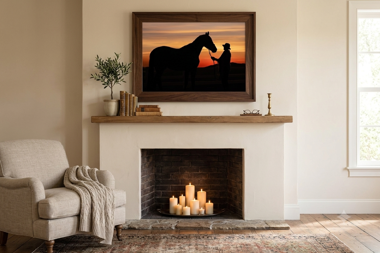 Fine art equine portrait displayed in home interior, Kelly Mac Studios.