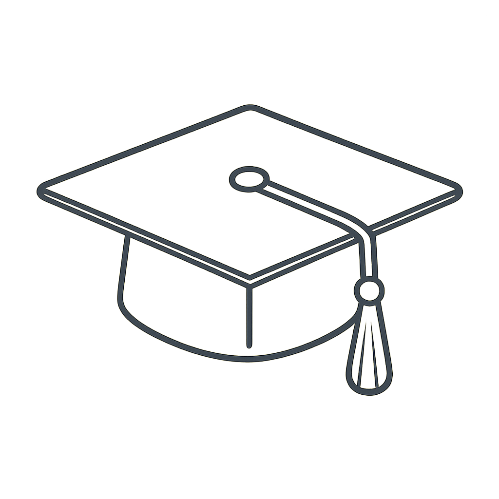 Simple line drawings of graduation caps arranged in a horizontal row.