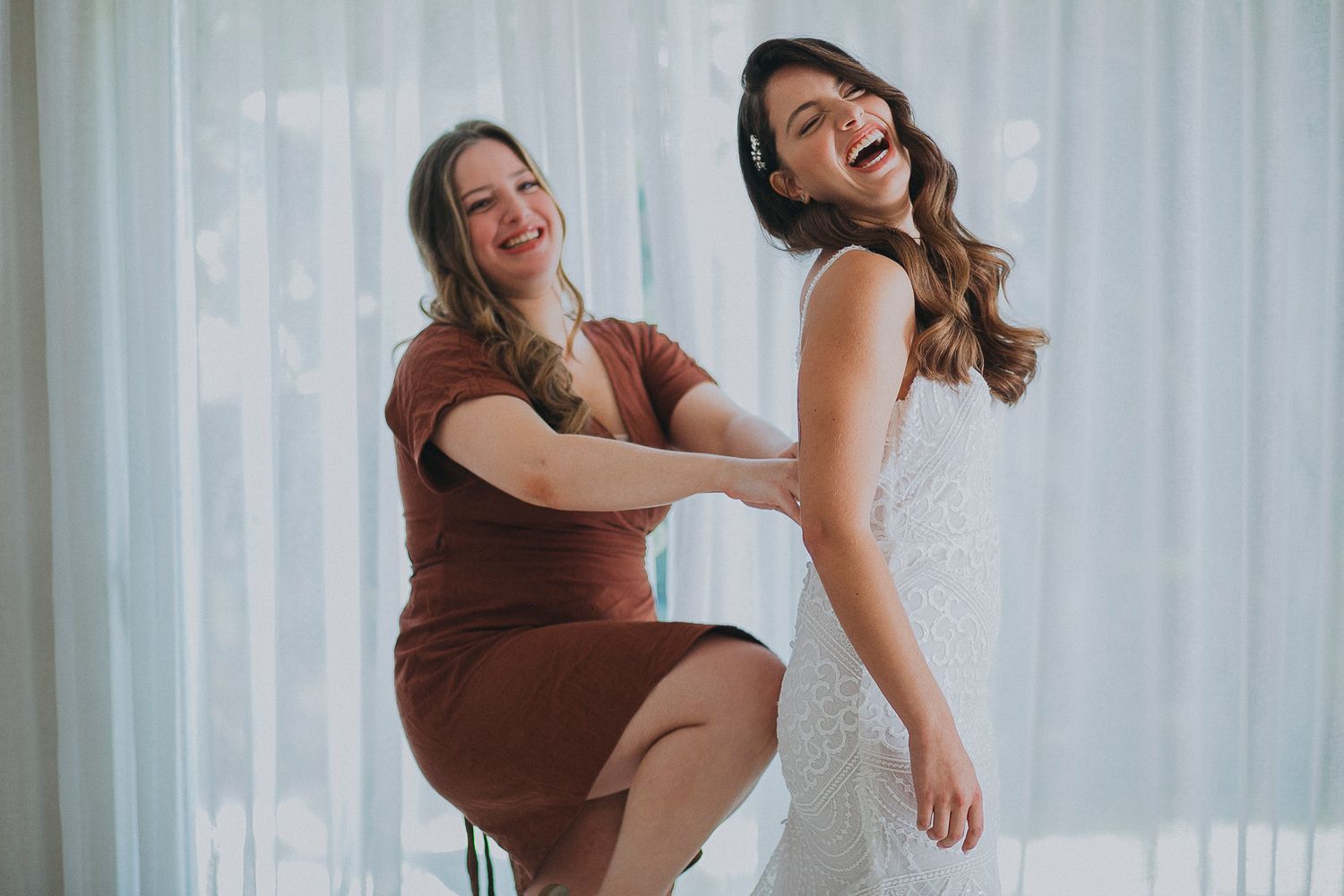 Wedding moment - authentic, joyful couple interaction