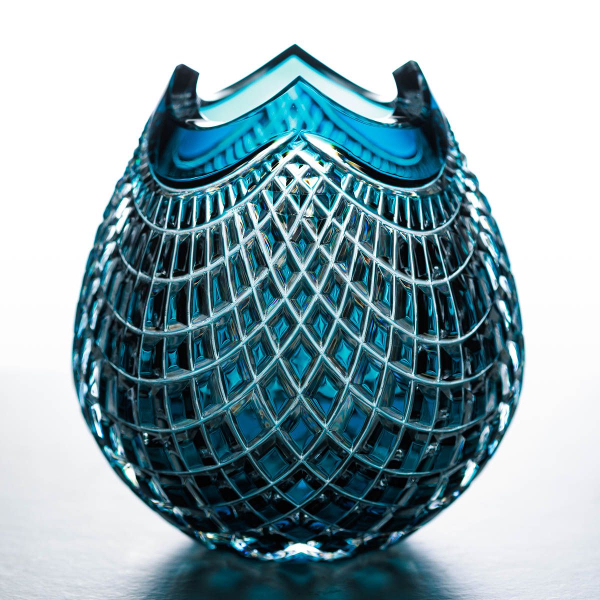 Professional product photograph of a blue Kinsale Crystal vase by Cork commercial photographer Paul Cowhig
