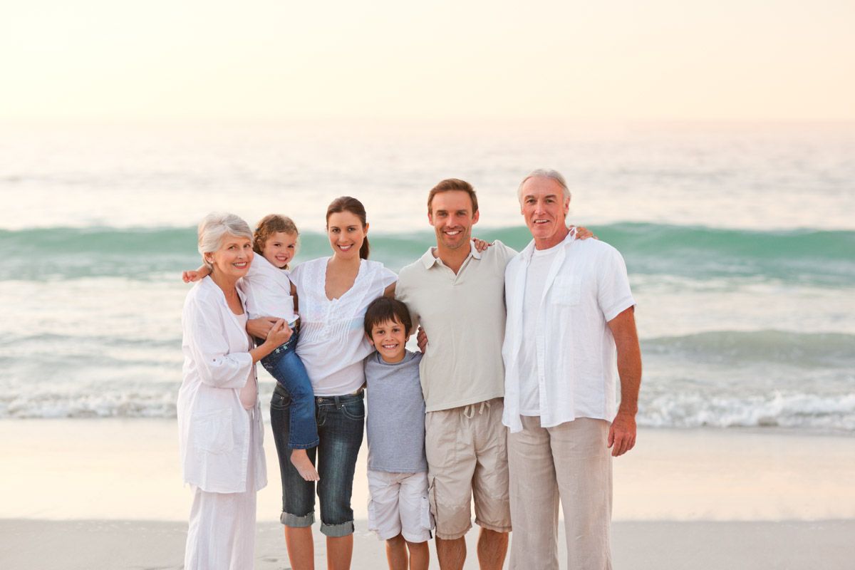Extended family portrait on Cork beach.