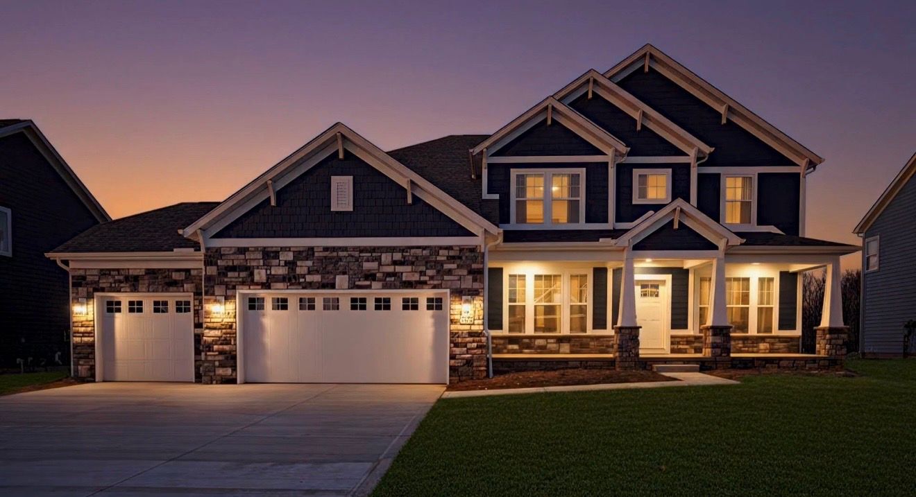 Twilight exterior photo of home with exterior lighting in Columbus, Ohio