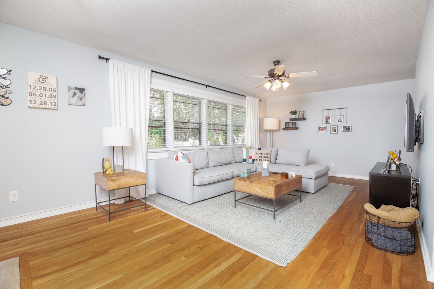 Living room interior showing natural light in suburban home