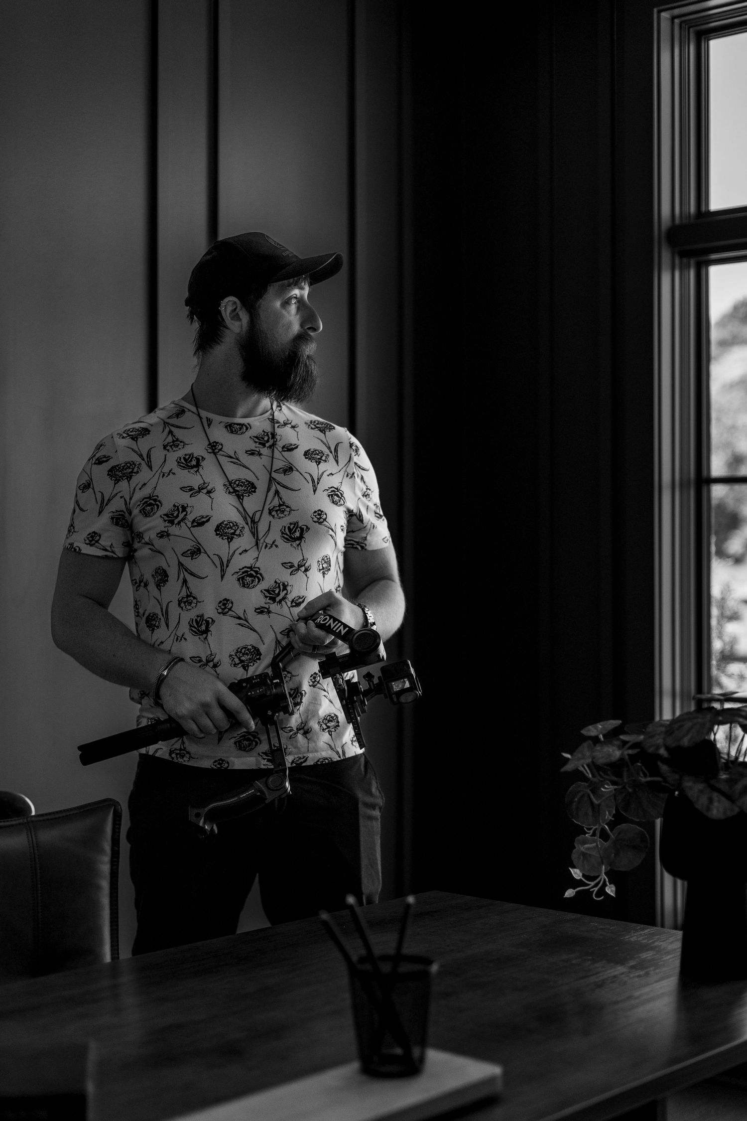 Luxury branding headshot for Nashville drone, videographer, photographer, timeless and professional black-and-white