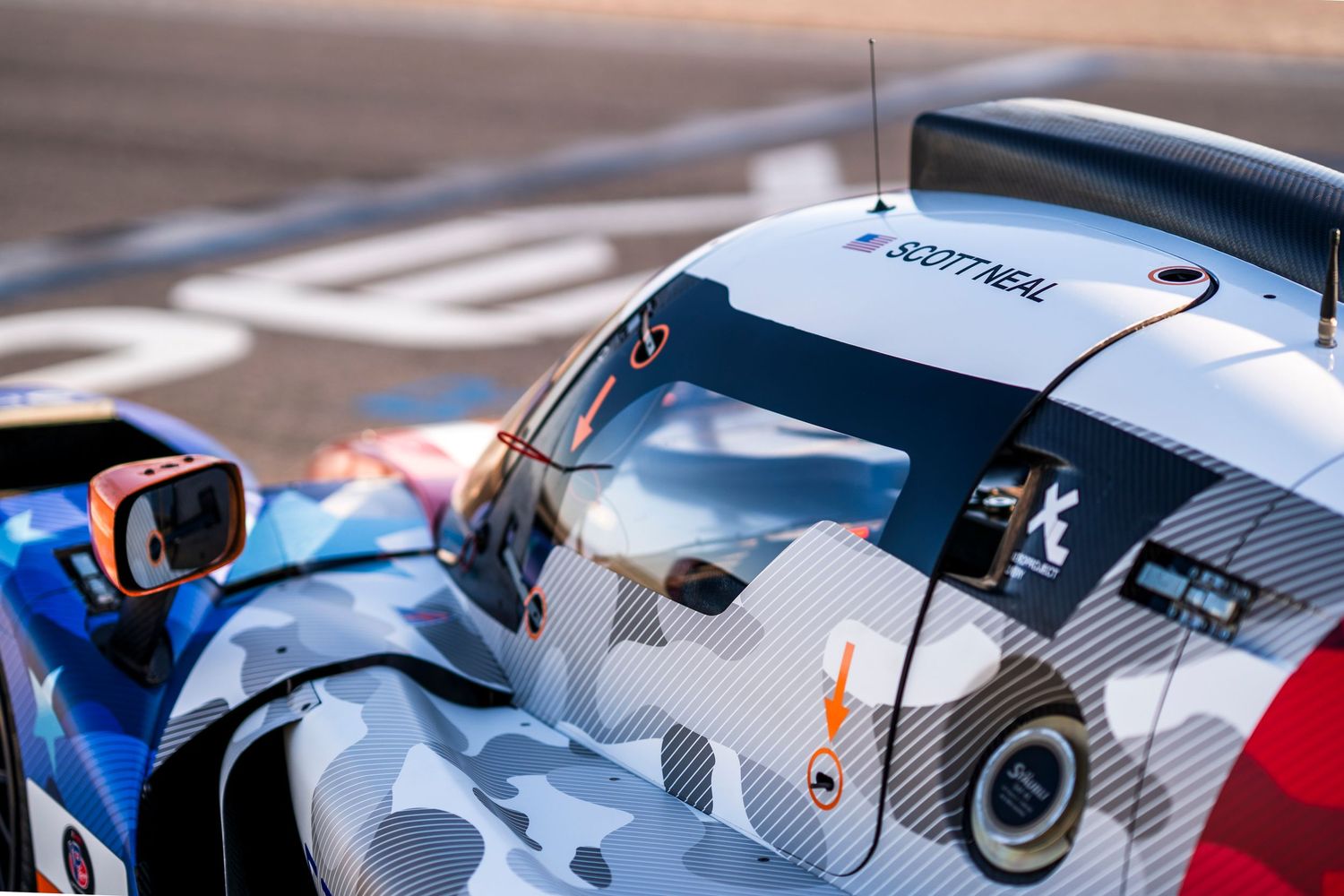 Close-up detail shots of race car bodies showing aerodynamic features and sponsor logos.