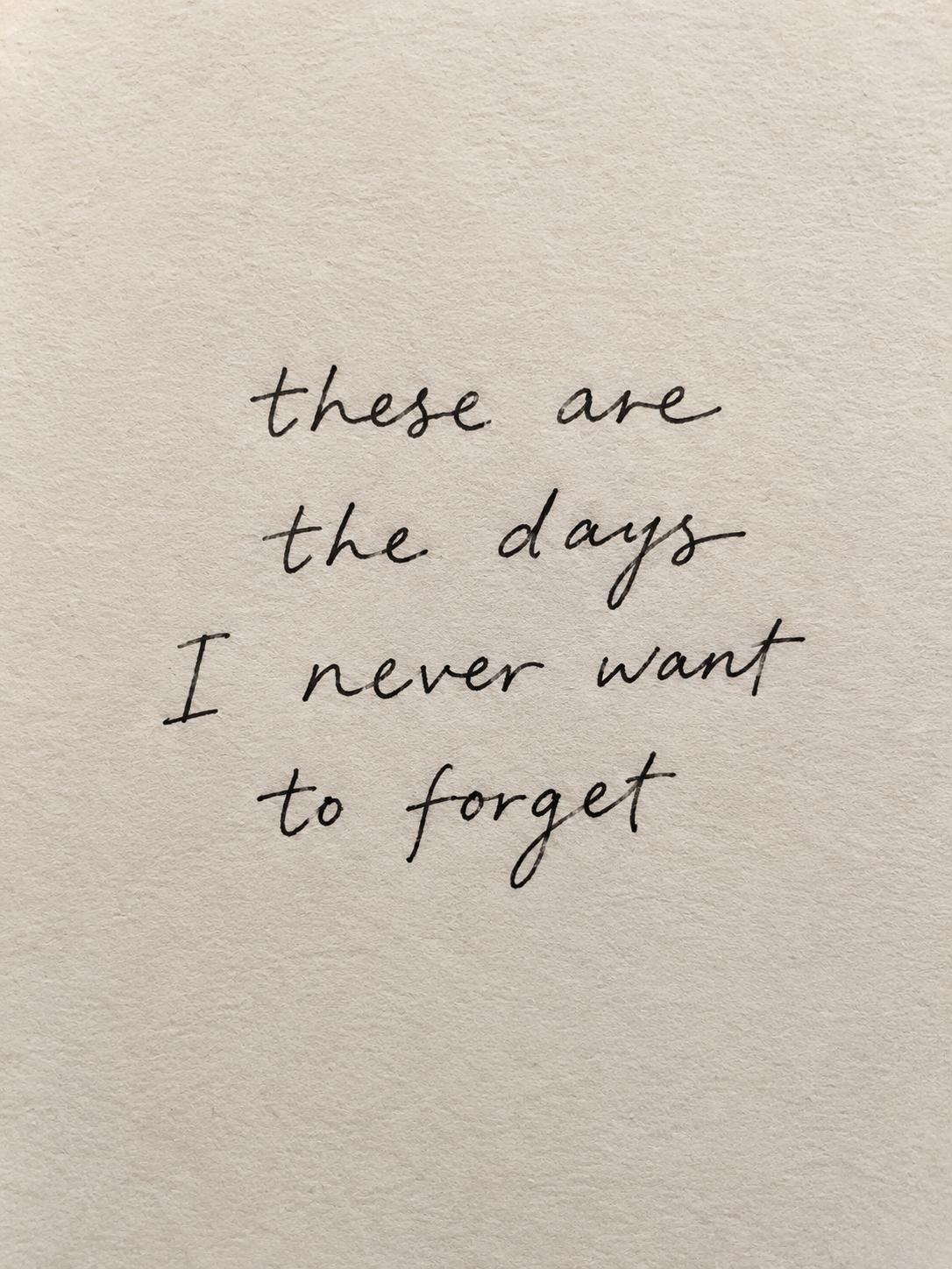 Handwritten quote on cream paper reading these are the days I never want to forget in elegant script.