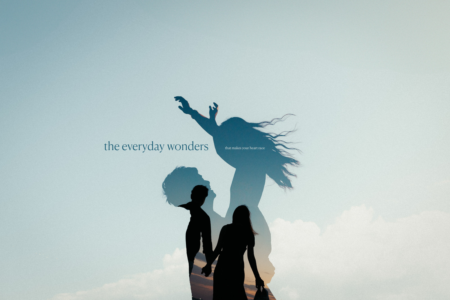 Silhouettes of figures with flowing hair against a light background creating an artistic composition.