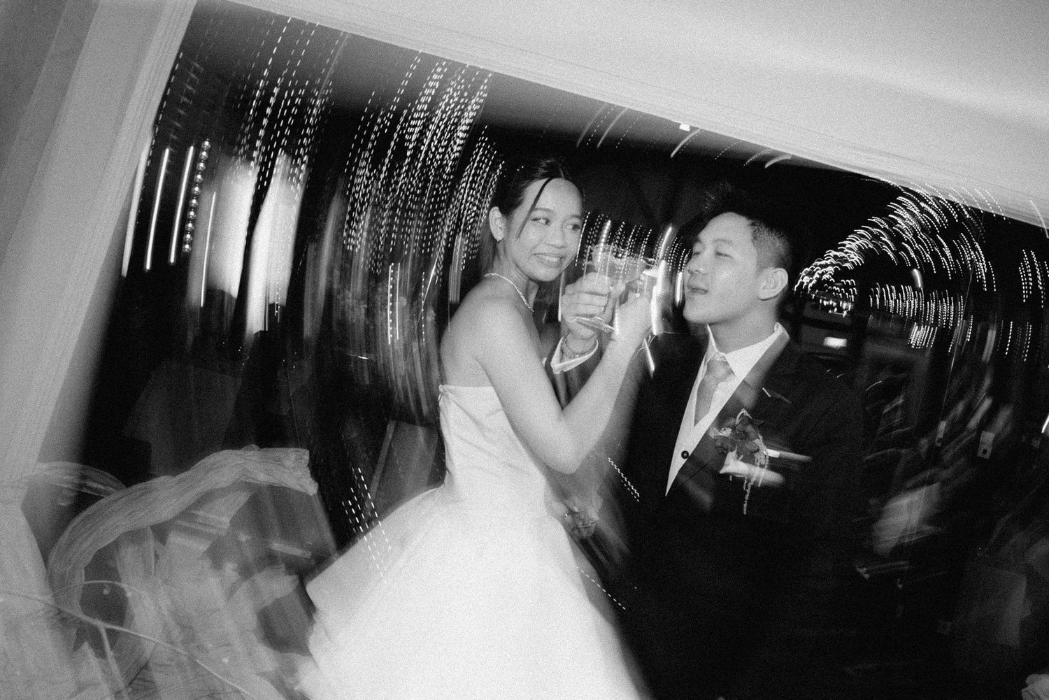 A series of black and white wedding dance photos showing couples sharing intimate moments on the dance floor.