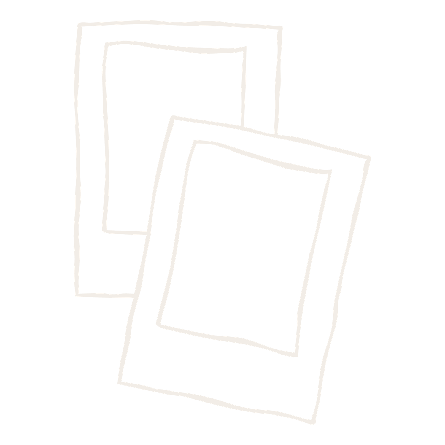 Two overlapping white deckle-edged paper frames with rough torn borders on white background.