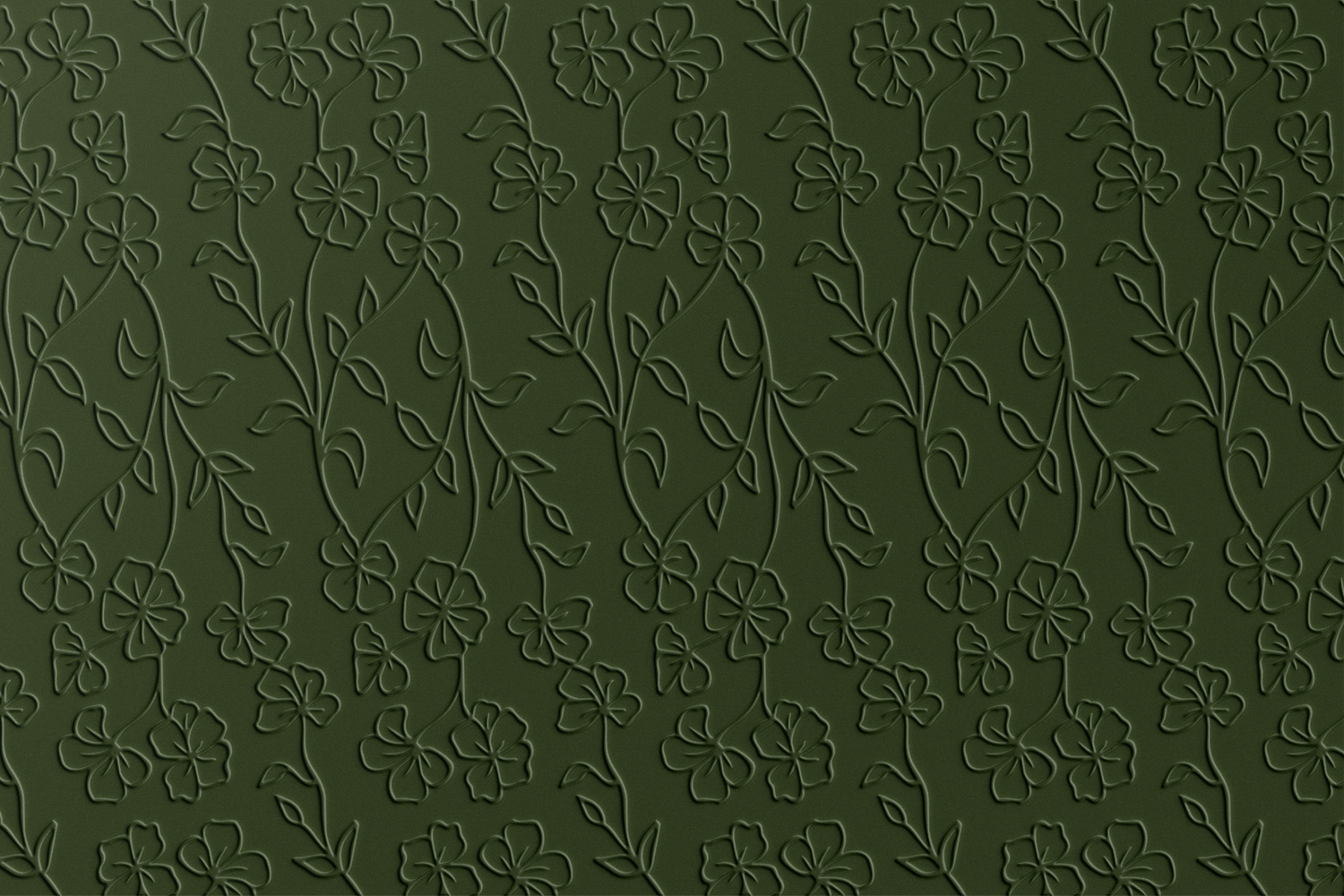 Dark olive green embossed floral and leaf pattern texture background design.
