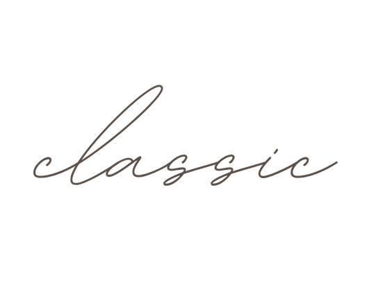 Elegant cursive script logo displaying the word classic in thin brown handwritten font on white background.