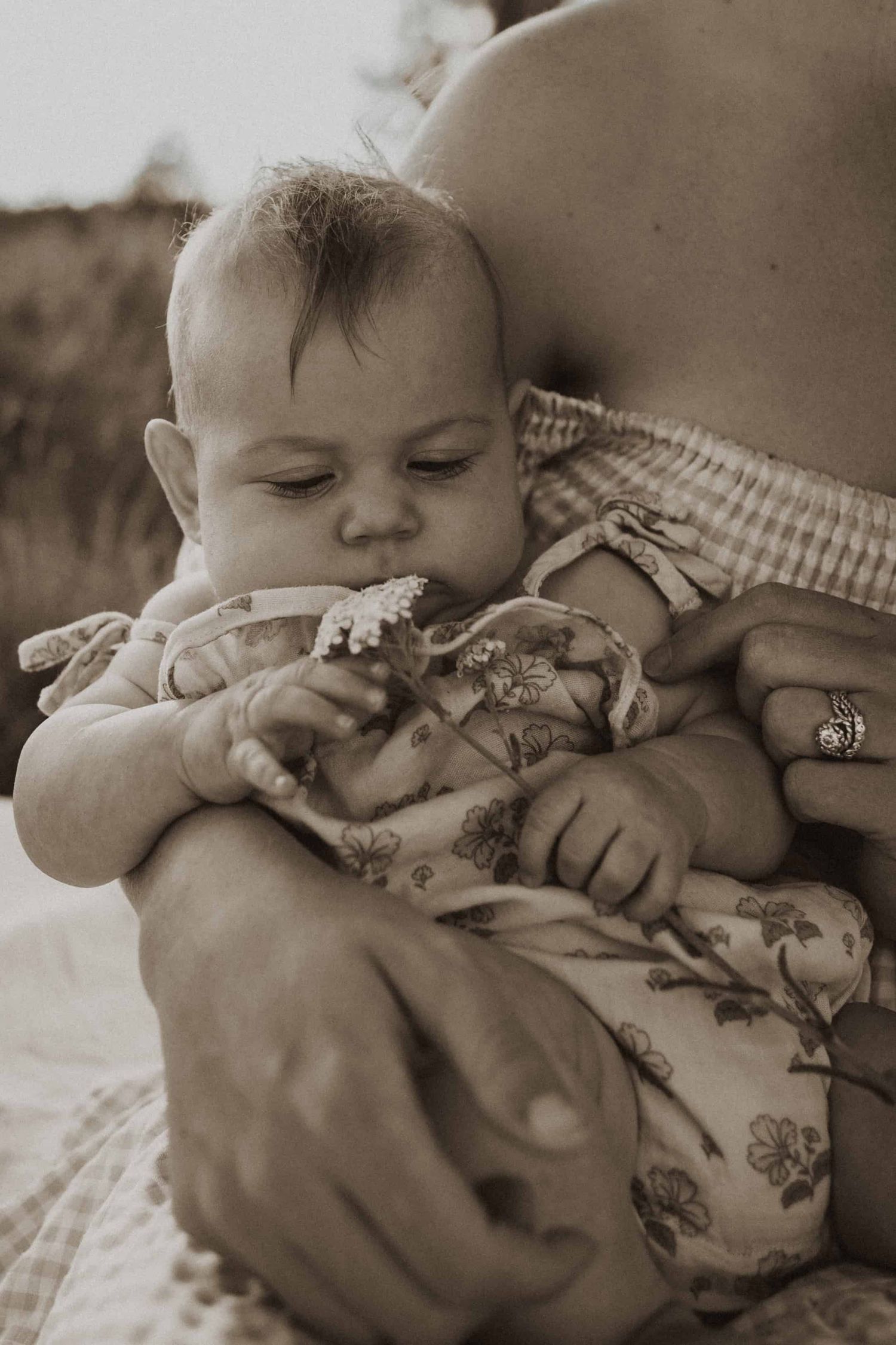 Black and white photo series showing a sleeping infant in close-up detail.