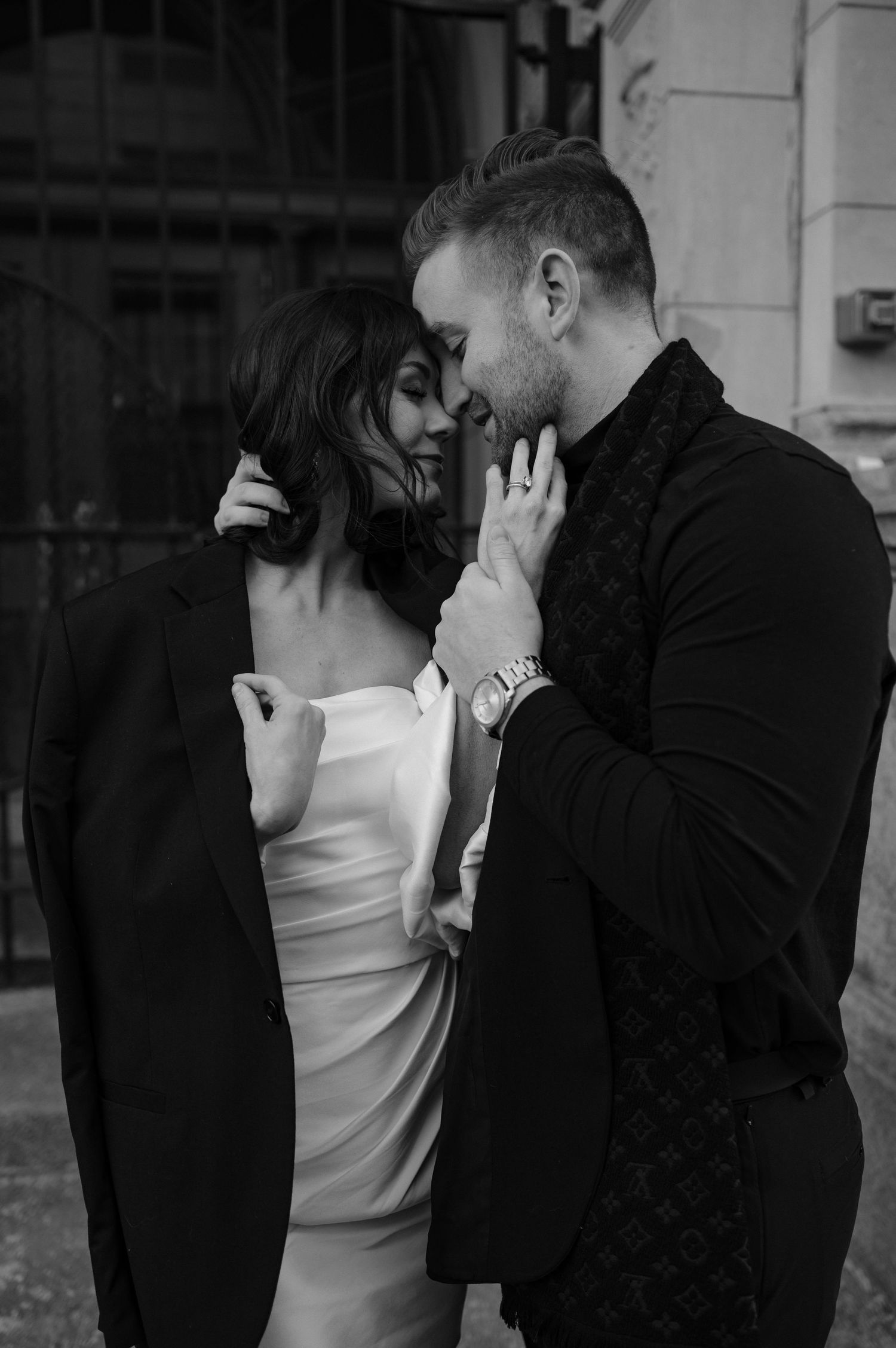 Intimate black and white portrait series of a couple.