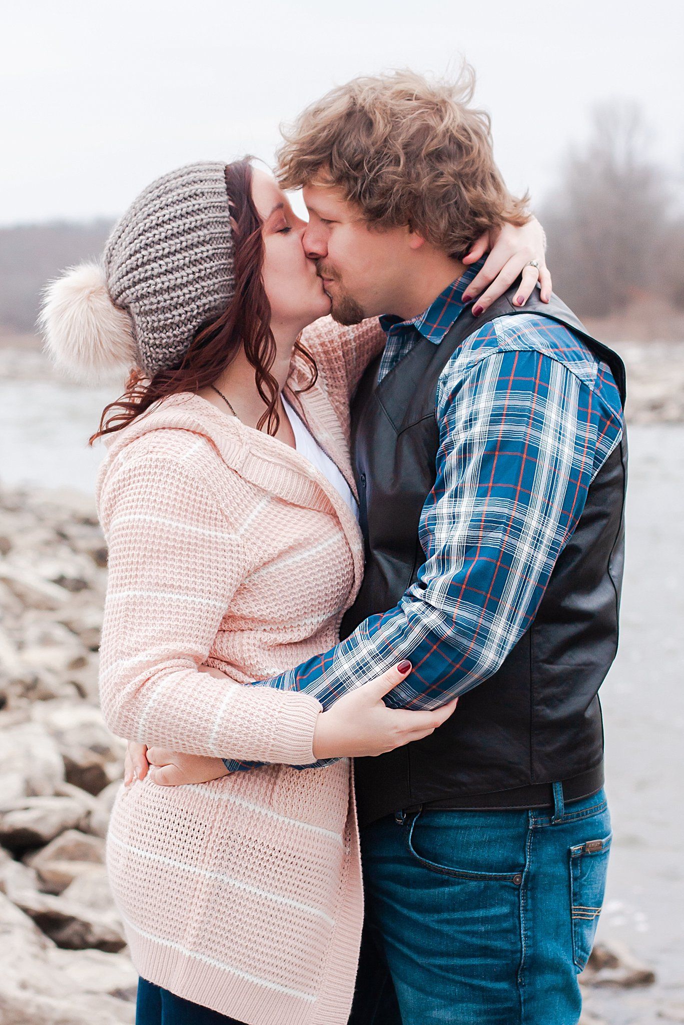 Engaged Couple kisses by Rend Lake Spillway, Capture Me Kristy, Southern Illinois Photographer