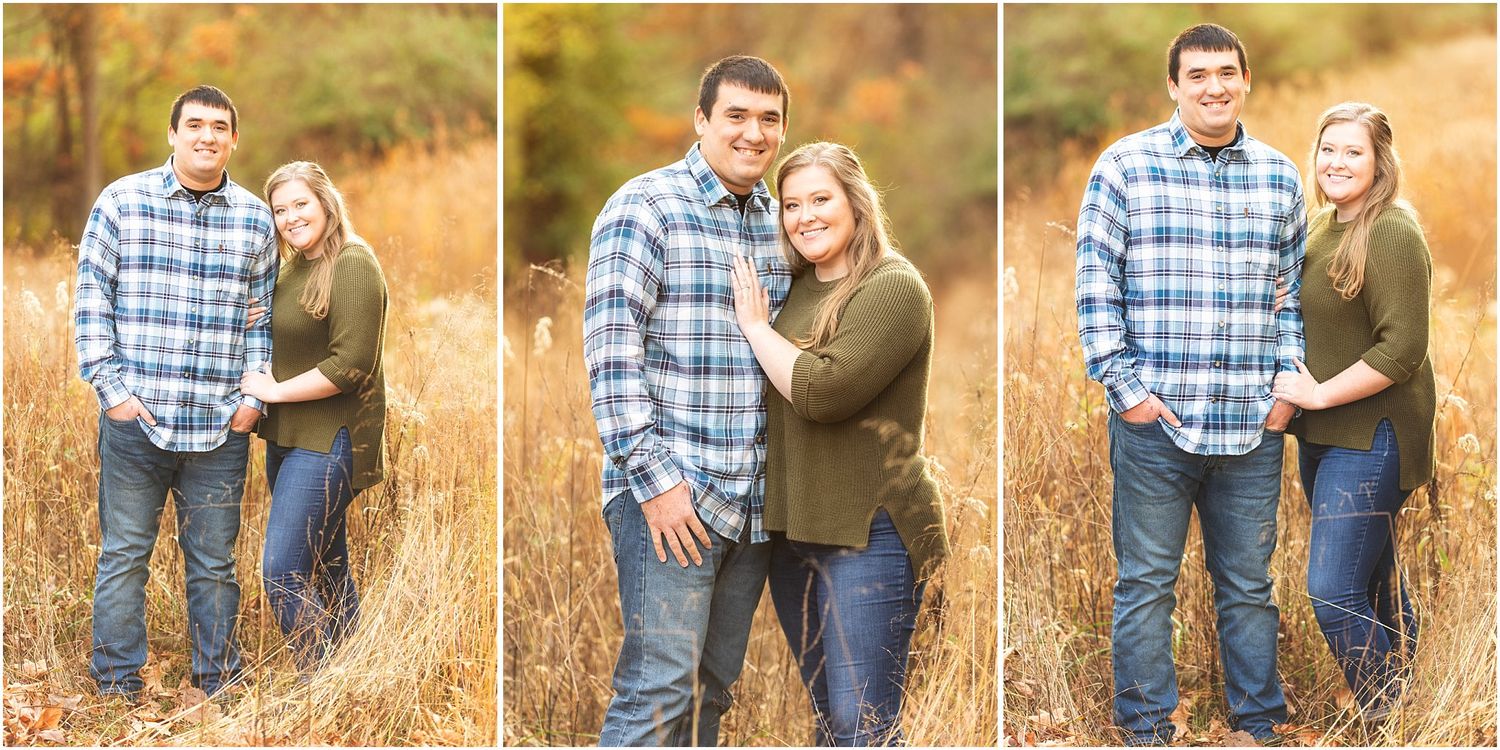 Collage of three romantic photos taken in tall autumn grass.