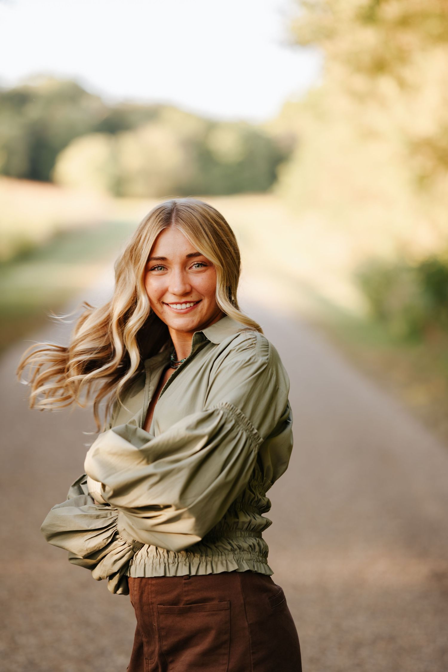 A series of candid shots showing joyful expressions and movement against a blurred outdoor background.