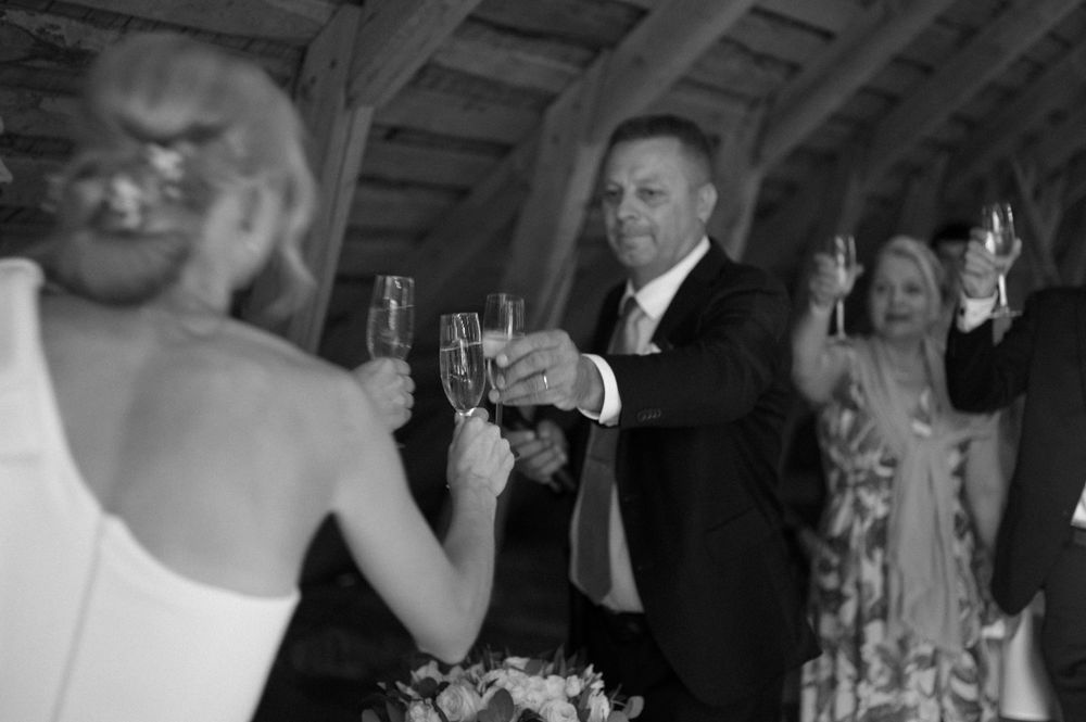 Wedding reception dance floor filled with celebratory energy.